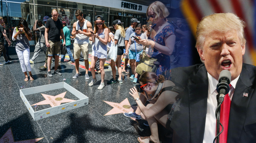 Künstler errichtet Trumps Mauer am Hollywood&nbsp;Boulevard.